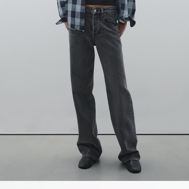 77사이즈) 마시모두띠 미드웨이스트 와이드 레그 데님 팬츠 흑청워싱팬츠