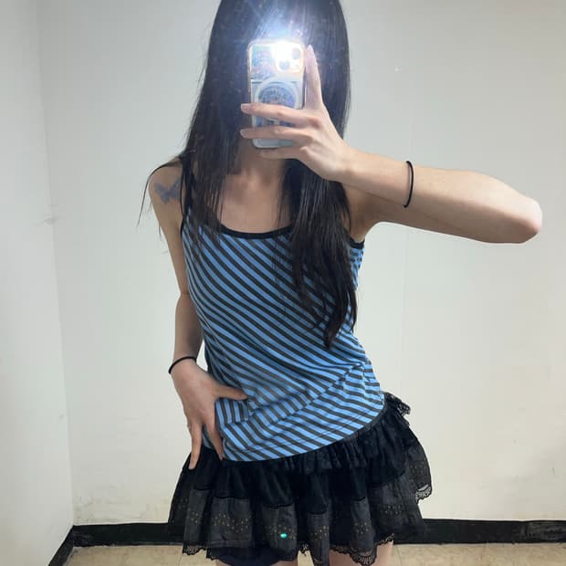 J2K 스카이블루 스트라이프 슬리브리스