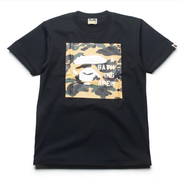 베이프 퍼스트 카모 페이스 태그 로고 티셔츠 블랙