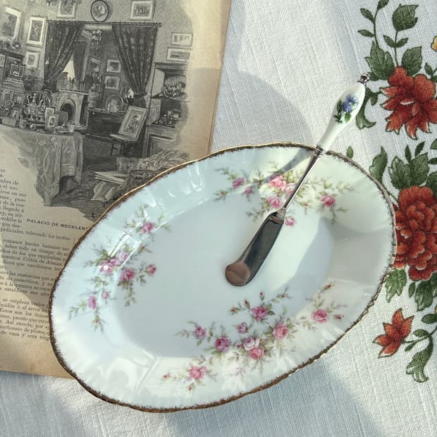 1950s 영국 빈티지 파라곤 빅토리아나로즈 오벌 플레이트