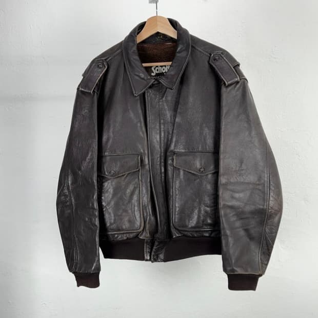 쇼트 다크브라운 트윈 플랩포켓 내피 레더 자켓