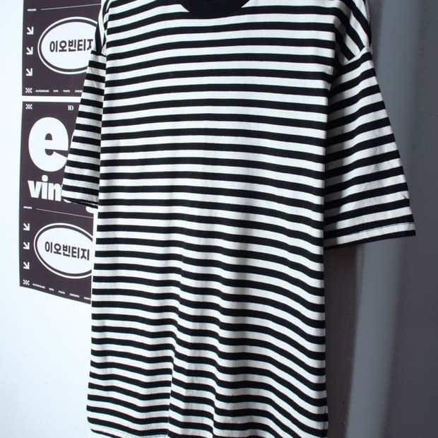 (M-L) 꼼파뇨 반팔 티셔츠 스트라이프 단가라 올드스쿨-H3H33732