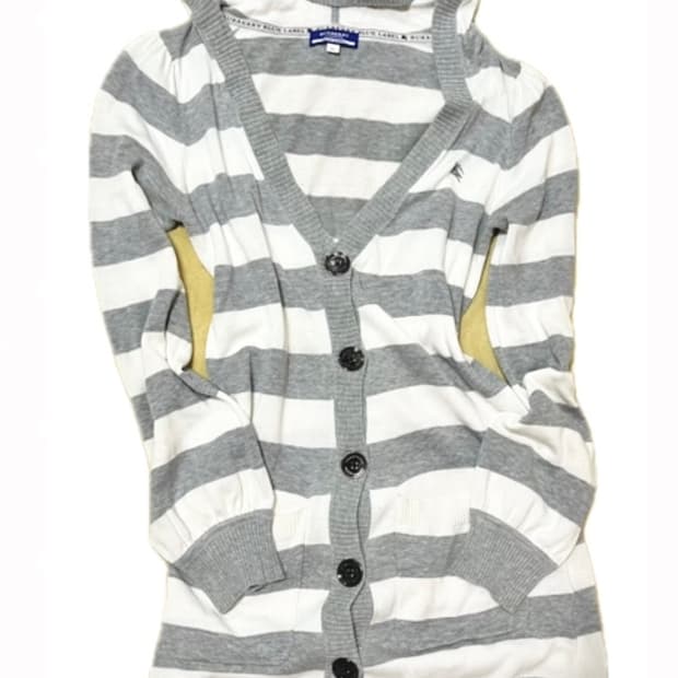 버버리 블루라벨 라이트그레이 스트라이프 원피스 가디건 38