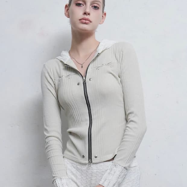 힐다 레이스 엠브로이더리 후드 집업