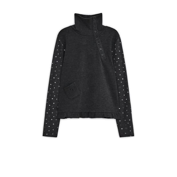 허그유어스킨 플라워 버튼 폴라 탑 (차콜)