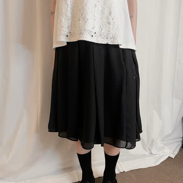 Layered Chiffon Midi Skirt - Black