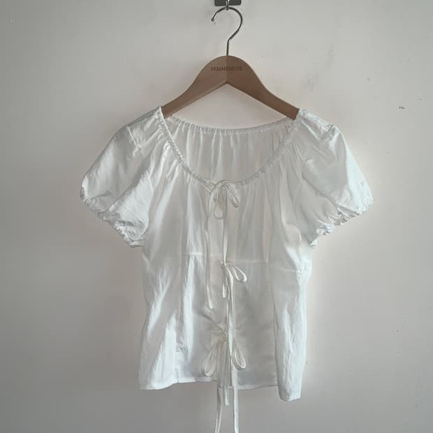 3ribbon puff blouse(white)