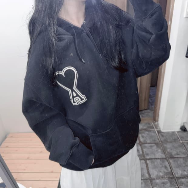 추XL-2XL 아미 남성 블랙 빅로고 면 데일리 후드티셔츠