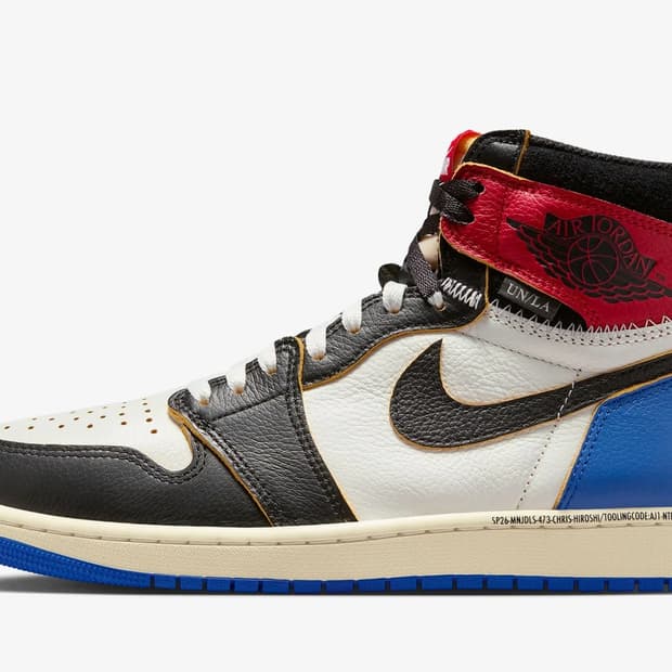 나이키 조던 1 x 프라그먼트 x 유니온 LA 블랙 앤 바시티 레드