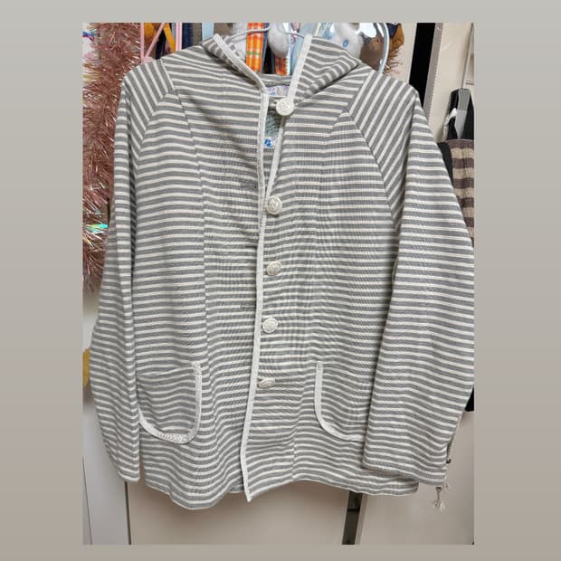 스트라이프 후드 집업 가디건 자켓 버튼 후집 니혼진 무채색 일본 빈티지