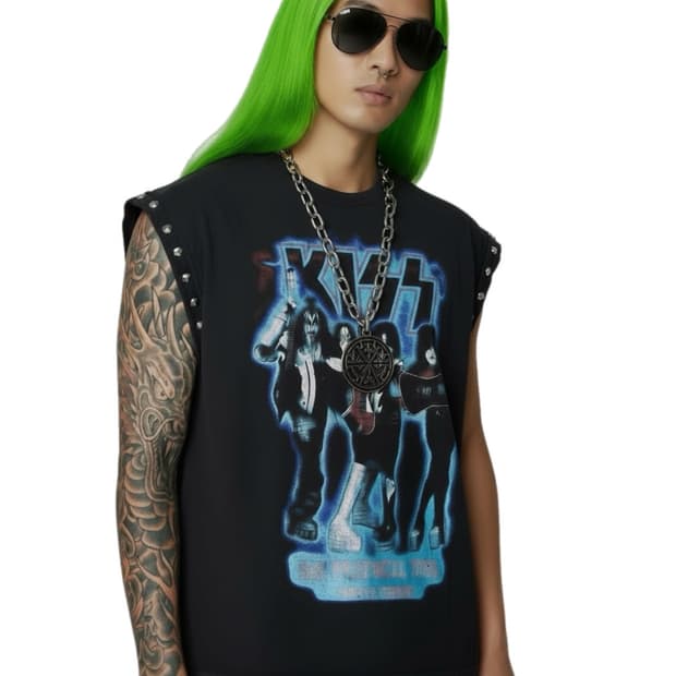 LAZER HEAVEN / KISS 락밴드 프린트 스터드 민소매 티셔츠