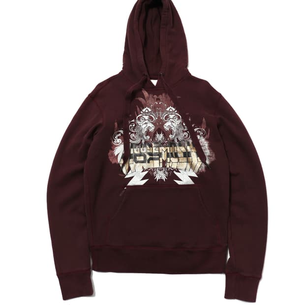 DIESEL 버건디 프린팅 기모 후드티셔츠 women L