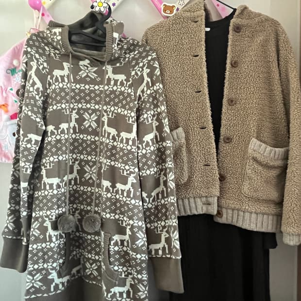 빈티지 노르딕원피스 롱원피스 뽀글이브라운자켓 라떼갸루 코디세트