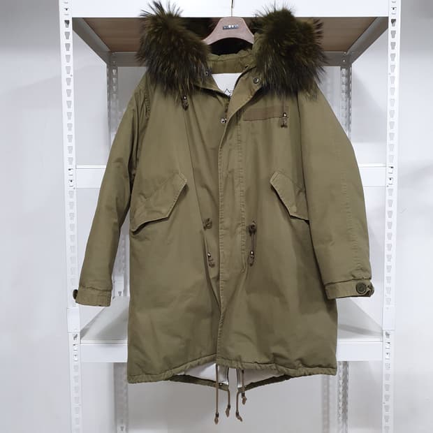 Avenue seoul 라쿤 퍼 카키 구스다운 패딩 야상