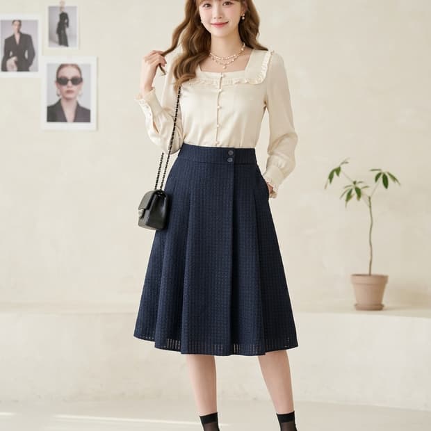 KARL LAGERFELD 칼라거펠트 파리 텍스처 플레어 스커트