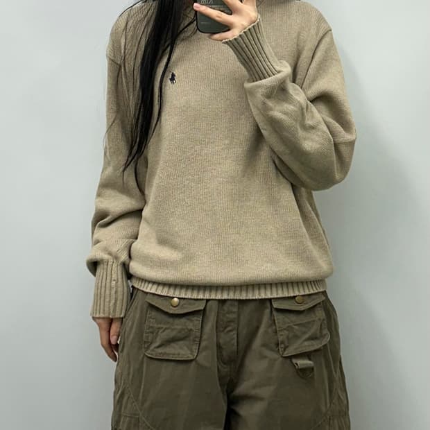폴로 랄프로렌 코튼 베이지 라운드 니트