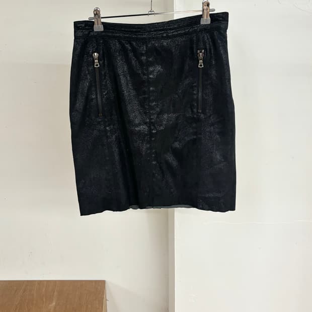 드롬 블랙 H라인 레더 스커트