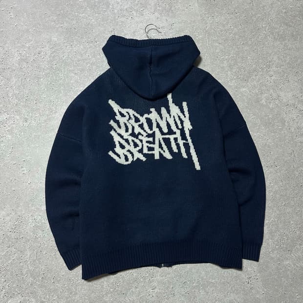 브라운브레스 빅로고 네이비 니트 후드집업