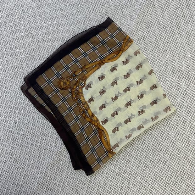 실측확인 빈티지 체크 실크 스카프 0414D