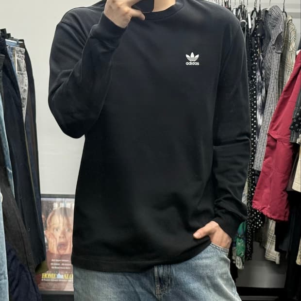 아디다스 트레포일 긴팔티 롱슬리브리스 블랙 XL 105 올드스쿨 불꽃