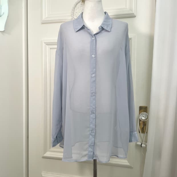 blue gray summer loose blouse(size-L)