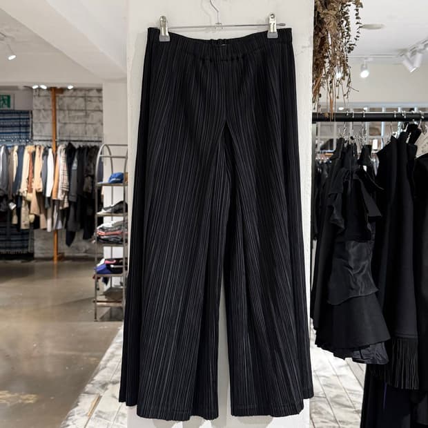 플리츠 플리즈 블랙 레이어드 와이드 팬츠