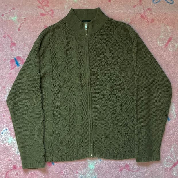 A.A.R unbalance knit zipup  khaki brown