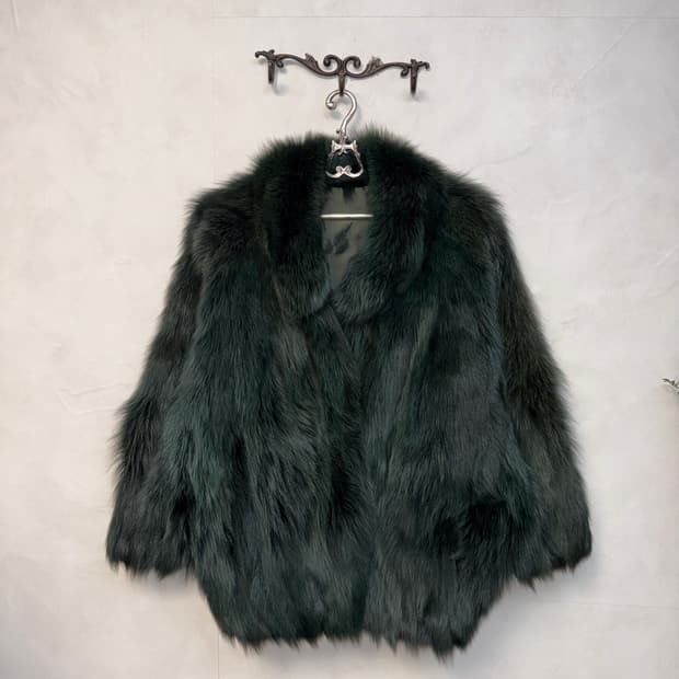 Deep green fox fur coat jacket 