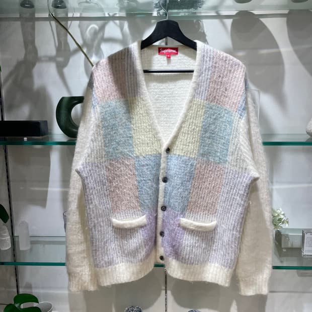 슈프림 brushed grid cardigan