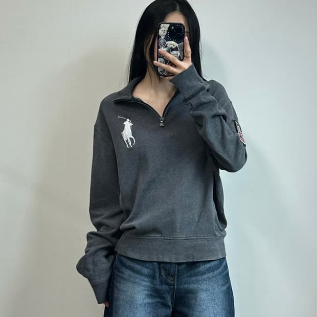 폴로 랄프로렌 빅포니 그레이 반집업 니트