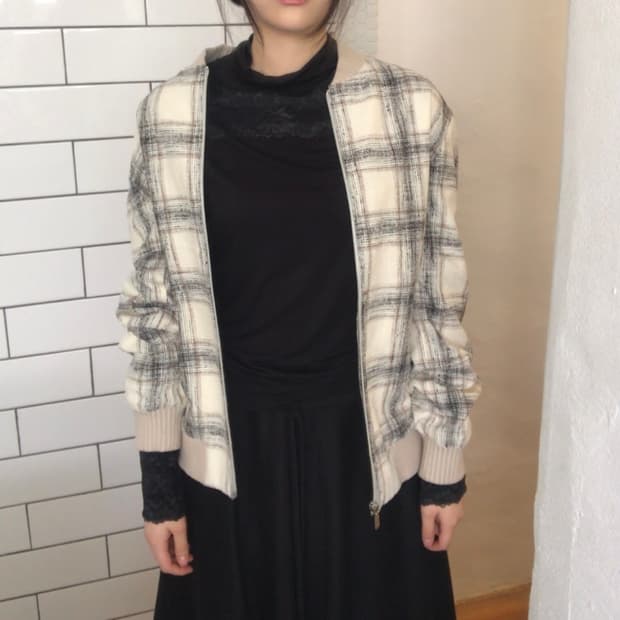 체크 패턴 집업 블루종