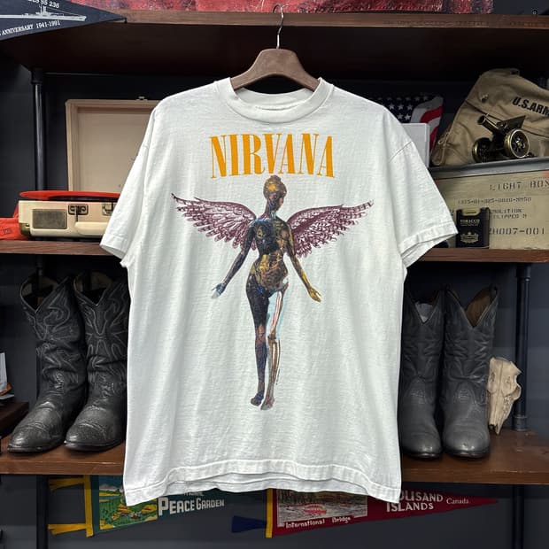 90s 너바나 In Utero '93 투어 프린팅 머천 티셔츠 N1209