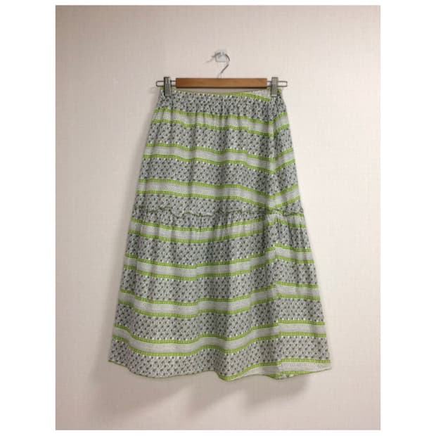 빈티지 그린 플라워 모리걸 밴딩 스커트