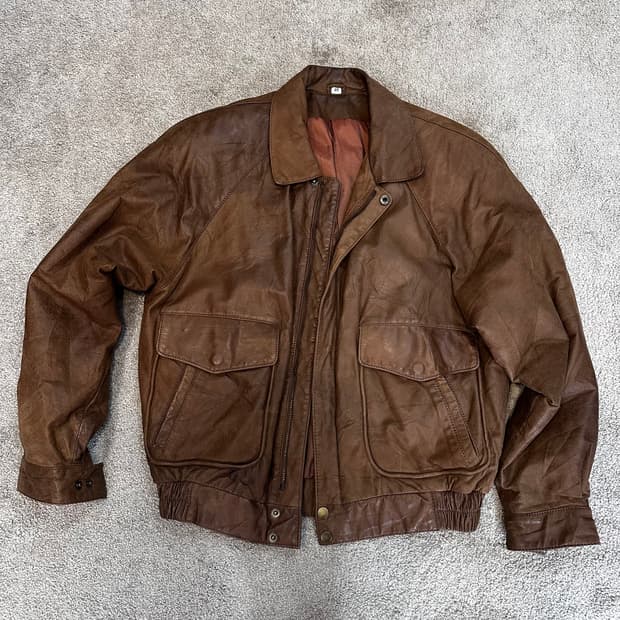 빈티지 브라운 소가죽 A-2 봄버 자켓L