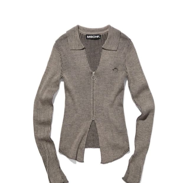 미스치프 투톤 브이넥 니트 집업 가디건