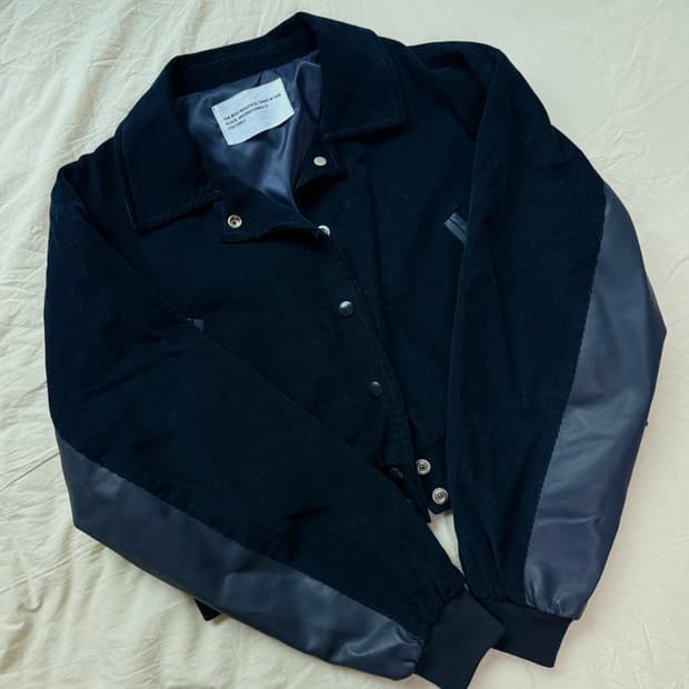 골덴 카라 크롭 바시티 스타디움 레더 배색 자켓 점퍼