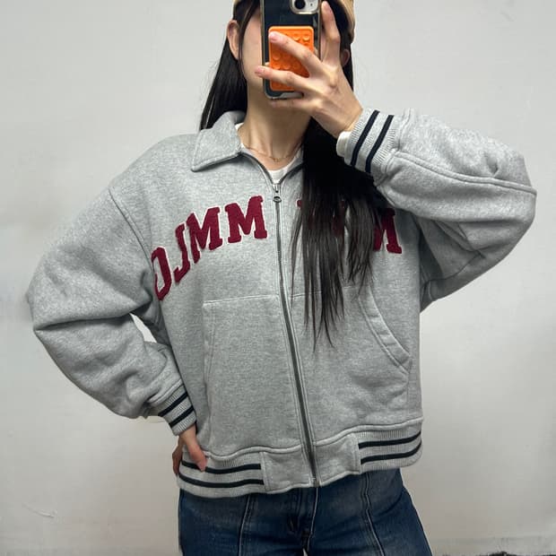 MMLG 부클 자수로고 스웻 집업 자켓 그레이
