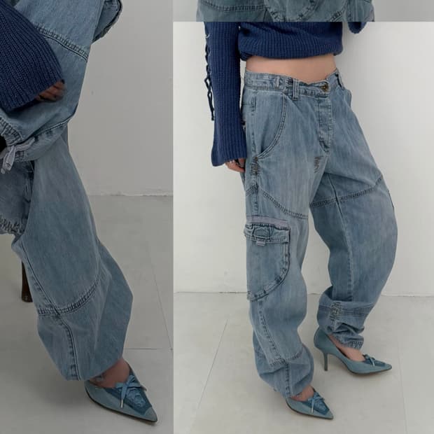 라이트 데님 카고 팬츠