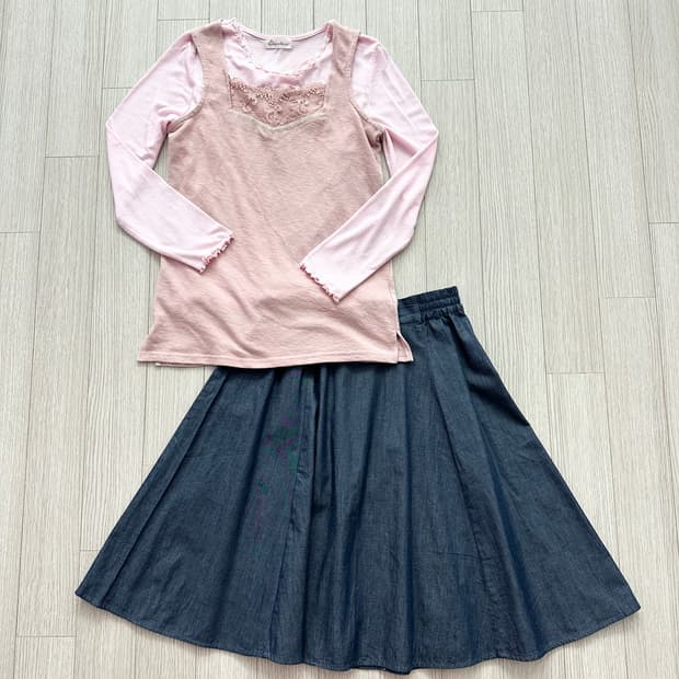 jpn 하구미 스즈코 모리걸 핀터깔 레이어드 코디세트