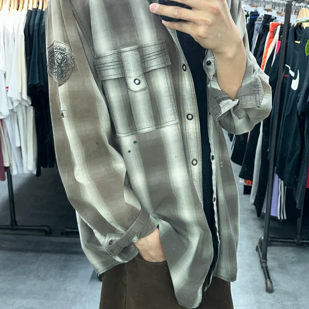 할리데이비슨 체크 스컬 셔츠