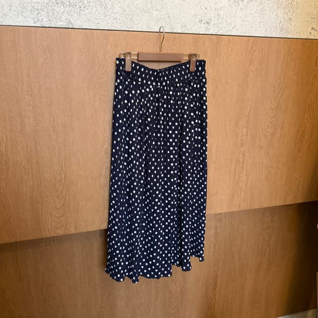 빈티지 밴딩 스커트 팬츠 도트 패턴 프린팅 디테일 루즈핏 네이비