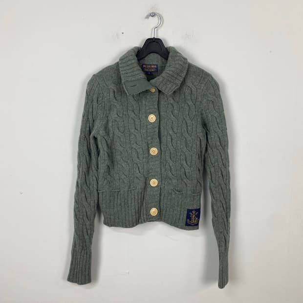 폴로 진스 램스울 꽈배기 목폴라 니트 집업 S <591>