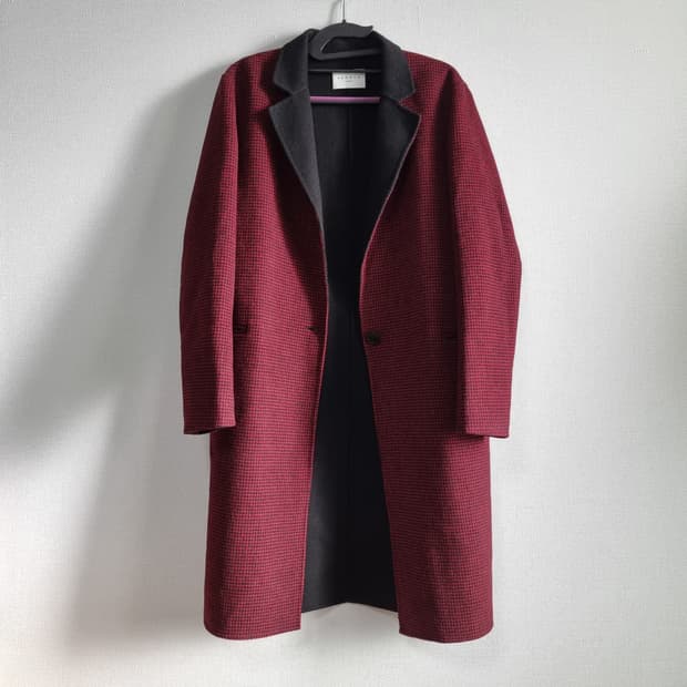 산드로 레드블랙 체크패턴 코트 울48% 혼방 (55)
