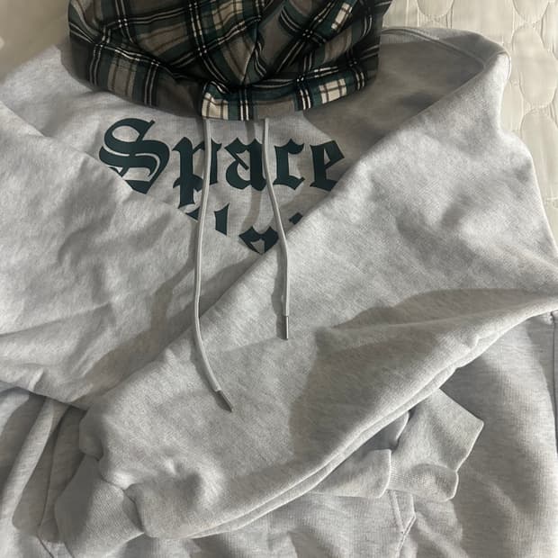 후드후드 스페이스 빌런 체크후드 멜란지 화이트 1사이즈