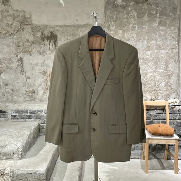 크리스찬 디올 무슈 라이트 카키 체크 2B 울 블레이저