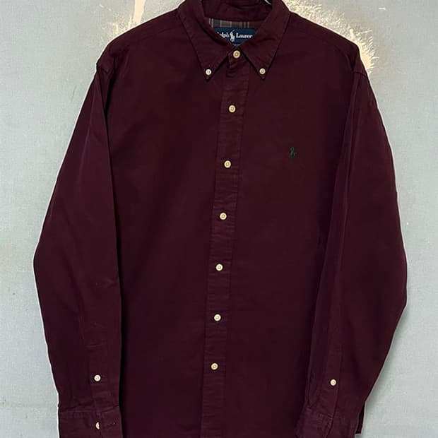 POLO 폴로 남자 캐주얼셔츠 춘추 버건디 커스텀핏 솔리드 M 95 