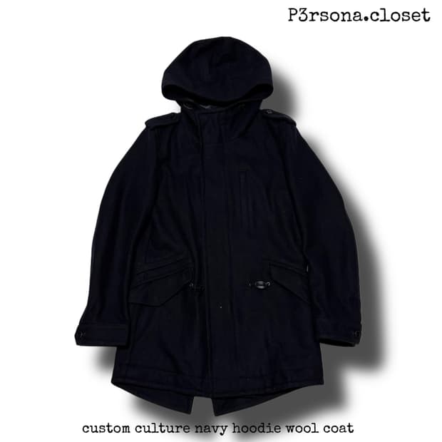 custom culture navy hoodie wool coat