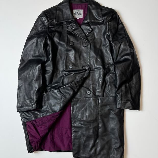 베르사체 90's 더블 브레스티드 소가죽 롱 코트 PN8766