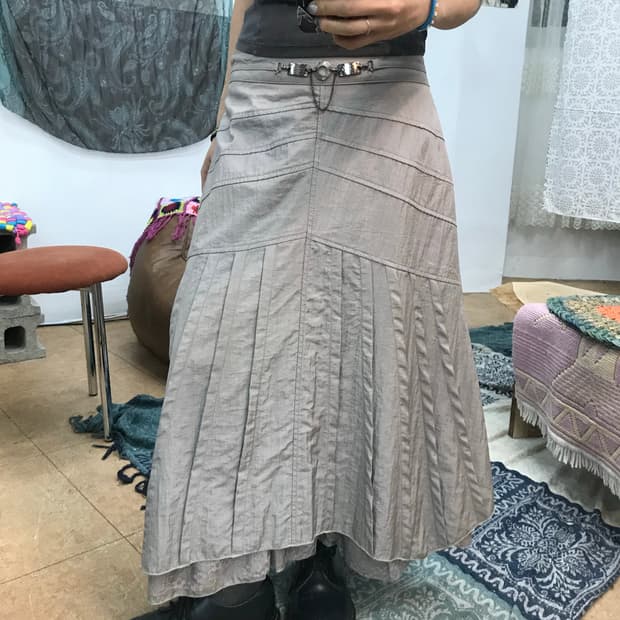 빈티지 여성 턱 레이스 롱스커트 