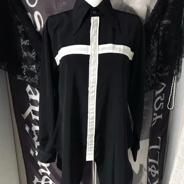 Vkei 00s 고스 크로스 십자가 셔츠 유니섹스무채색락시크펑크고딕emo